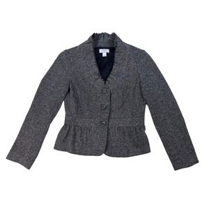 Ann Taylor LOFT Petites Gray Wool Silk Blend Ruffle Peplum Blazer Jacket Size 4P
